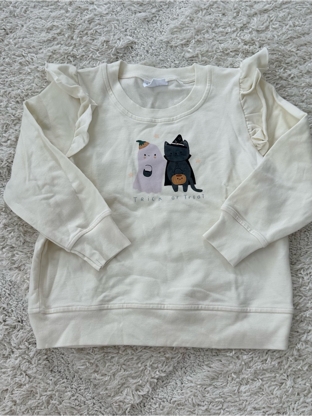 Angel Dear Trick or Treat Ruffle Shoulder French Terry Sweatshirt